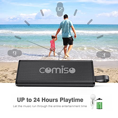 comiso IPX7 Waterproof Bluetooth Speaker, Shower Speaker with Loud Sound, 24H Playtime, 100Ft Wireless Range, Support Handsfree Call, TF Card, Portable Outdoor Speaker for Travel Hiking (Upgraded)
