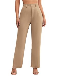 sweatyrocks women's elegant high waist solid long pants office trousers khaki m