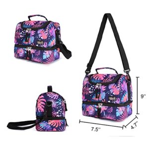 Tilami Rolling Backpack 18 inch Double Handle with Lunch Bag Wheeled Kids Backpack, Leaves Pink