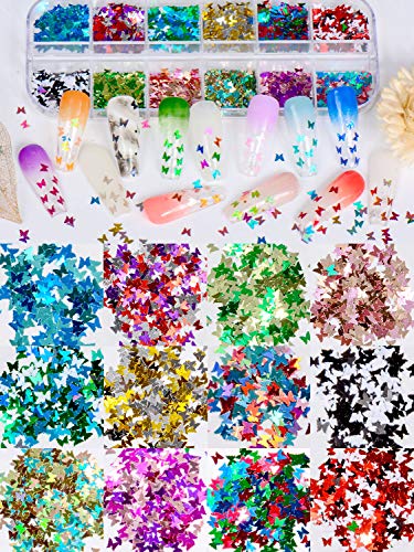 Spearlcable Nail Art Decoration Kit,48 Sheets Nail Stickers Crystal Rhinestones Set 3D Holographic Butterfly Glitter Fruit Nail Art Slices Iridescent Nail Sequins for Acrylic Nail Art