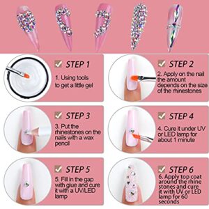 Nail Art Rhinestones Kit HUETFAT 120Pcs Multi Shapes Glass Crystal Ab nail Stones Nail Jewels + Flatback Nail Gems Rhinestones for Nails 2400Pcs With Pick Up Tweezer and Wax Pencil (120+2400pcs)