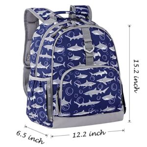 Choco Mocha Shark Backpack for Boys Pre-K Backpack for Boys Preschool Backpack for Kids Kindergarten Backpacks for Boys 15 inch Backpack for Boys Shark Bookbag 3-5 4-6 with Chest Strap Blue