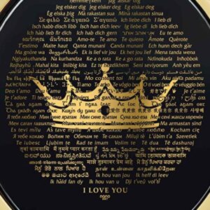 14k Yellow Gold Over 100 Languages I Love You Necklace for Women Her Queen Crown Pendant Gold Inscribed in Micro Text on Romantic Anniversary Onyx Gemstone, 18" Gold Plated Silver Rolo Chain