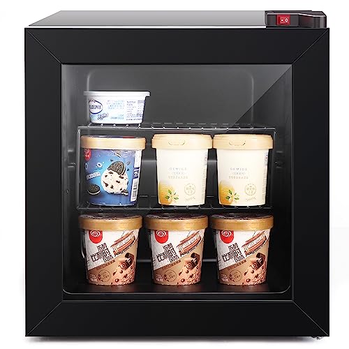 ADT Mini Freezer with Display Glass Door 1.1 Cu Ft Small Freezer with 2 Removable Shelves 7 Temperature Settings -8°F to 14°F Perfect for Liquor and Ice Cream