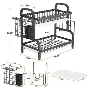 1Easylife Dish Drying Rack, 2-Tier Compact Kitchen Dish Rack Drainboard Set, Large Rust-Proof Dish Drainer with Utensil Holder, Cutting Board Holder for Kitchen Counter Tableware Organizer