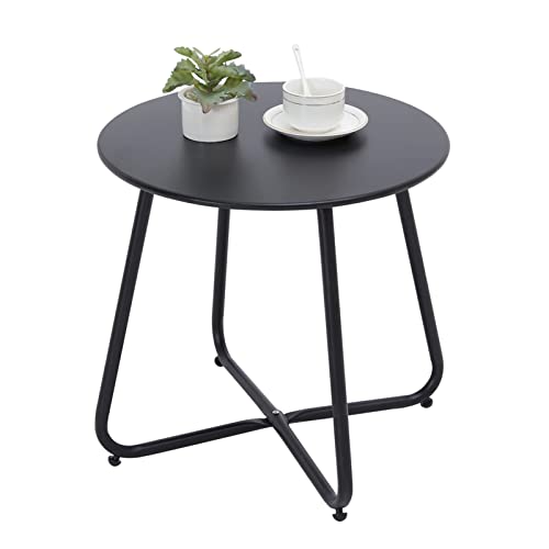 juserox Outdoor Table Small Patio Side Table, Round Metal Side Table, Weatherproof, Portable, Outdoor End Table for Garden, Balcony, Yard (Black)