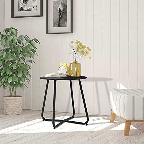 juserox Outdoor Table Small Patio Side Table, Round Metal Side Table, Weatherproof, Portable, Outdoor End Table for Garden, Balcony, Yard (Black)