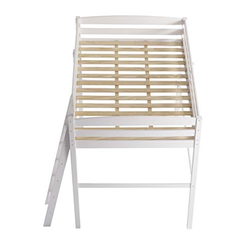 Camaflexi Tribeca Solid Wood High Loft Bed Frame / 14 Wood Slats Support / No Box Spring Necessary/ Easy Assembly / Twin - White