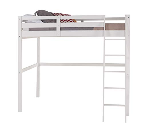 Camaflexi Tribeca Solid Wood High Loft Bed Frame / 14 Wood Slats Support / No Box Spring Necessary/ Easy Assembly / Twin - White