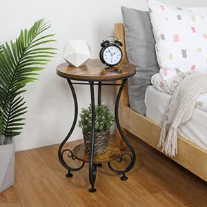 X-cosrack End Table, Round Side Table for Small Spaces, Coffee Tea Table Nightstand Home Decor for Living Room Balcony Bedroom Office,Rustic Brown & Black,15.75" L x 15.75" W x 24.0" H