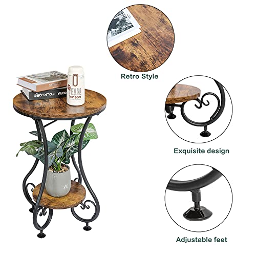 X-cosrack End Table, Round Side Table for Small Spaces, Coffee Tea Table Nightstand Home Decor for Living Room Balcony Bedroom Office,Rustic Brown & Black,15.75" L x 15.75" W x 24.0" H