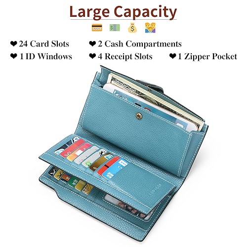 SENDEFN Women Leather Wallets RFID Blocking Clutch Card Holder Ladies Purse with Zipper Pocket