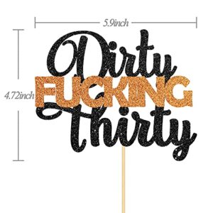 Halodete Glitter Dirty Fucking Thirty Cake Topper - Happy 30th Birthday/Anniversary Cake Decoration Party Supplies - Cheers to 30 Years Old Birthday Party Decor Black