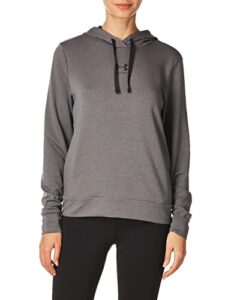 under armour womens rival terry hoodie , jet gray (010)/white , medium