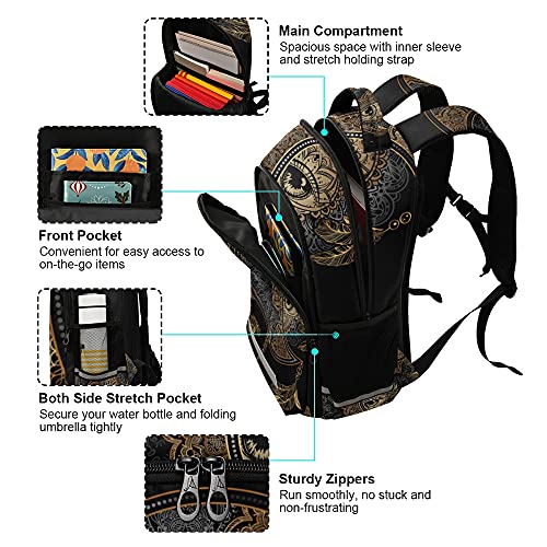 ALAZA Boho Chic Golden Crescent Moon & Sun Mandala Backpack Purse for Women Men Personalized Laptop Notebook Tablet School Bag Stylish Casual Daypack, 13 14 15.6 inch