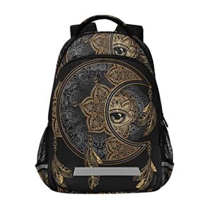 alaza boho chic golden crescent moon & sun mandala backpack purse for women men personalized laptop notebook tablet school bag stylish casual daypack, 13 14 15.6 inch