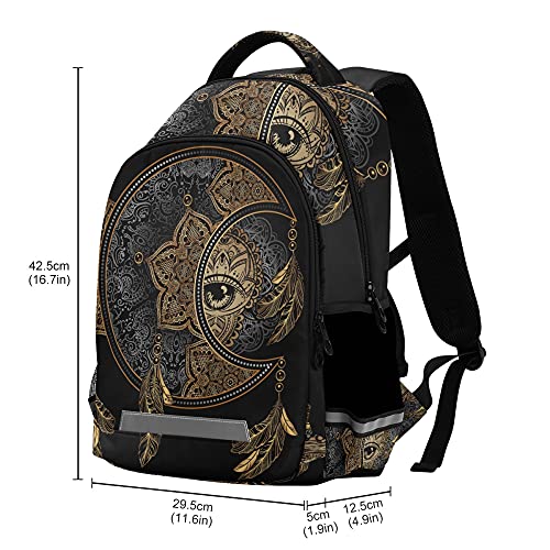 ALAZA Boho Chic Golden Crescent Moon & Sun Mandala Backpack Purse for Women Men Personalized Laptop Notebook Tablet School Bag Stylish Casual Daypack, 13 14 15.6 inch