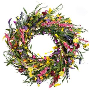 sggvecsy daisy and lavender wreath 22’’ wildflower spring summer artificial silk wreath for front door home wall wedding festival farmhouse holiday decor