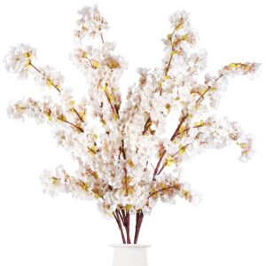 sggvecsy artificial cherry blossom branches faux cherry flowers 39 inch peach branches silk tall stems for home wedding table vase decor (3 pcs, ivory)
