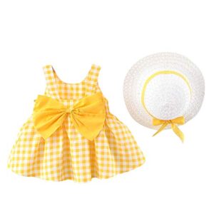 camidy infant baby girl polka dots bowknot dress sleeveless sundress with straw hat for 0-3y