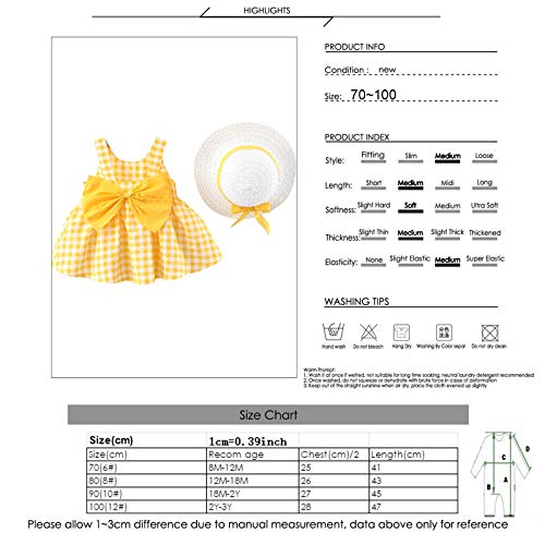 Camidy Infant Baby Girl Polka Dots Bowknot Dress Sleeveless Sundress with Straw Hat for 0-3Y