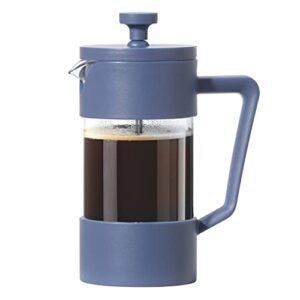 oggi french press coffee maker (12oz)- borosilicate glass, coffee press, single cup french press, 3 cup capacity, blue