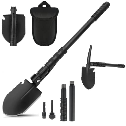 FLYEGO Folding Camping Shovel, Multifunctional Military Shovel Portable Metal Detecting Shovel High Carbon Steel Entrenching Tool for Camping, Car Emergency, Hiking, Garden, Trenching, Backpacking