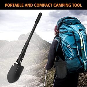 FLYEGO Folding Camping Shovel, Multifunctional Military Shovel Portable Metal Detecting Shovel High Carbon Steel Entrenching Tool for Camping, Car Emergency, Hiking, Garden, Trenching, Backpacking