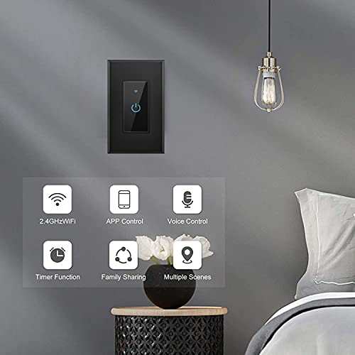 Smart Switch 2.4GHz WiFi Light Switch 2Pack Compatible with Alexa and Google Home, Single Pole, Needs Neutral Wire (Black)