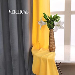 JYXIUBS Velvet Curtains 84 Inches Long, Grommet Thick Velvet Blackout Curtains with Two Tone French Room Darkening Window Curtains for Bedroom Living Room, 2 Panels 52 x 84 Inch, Grey and Yellow