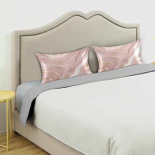 Dalzium Rose Gold Satin Pillowcase for Hair and Skin, Rose Gold Marble Silk Pillow Case with Envelope Closure, Standard Size 20x26 inches, 1 PC