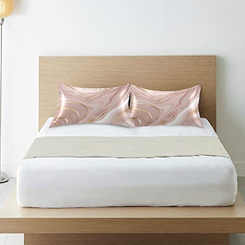 Dalzium Rose Gold Satin Pillowcase for Hair and Skin, Rose Gold Marble Silk Pillow Case with Envelope Closure, Standard Size 20x26 inches, 1 PC