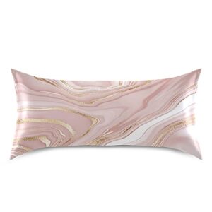 Dalzium Rose Gold Satin Pillowcase for Hair and Skin, Rose Gold Marble Silk Pillow Case with Envelope Closure, Standard Size 20x26 inches, 1 PC