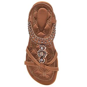 alicegana womens sandals shoes comfort walking with non slip on casual summer beach shoes dress ankle elastic jeweled bohemian flats