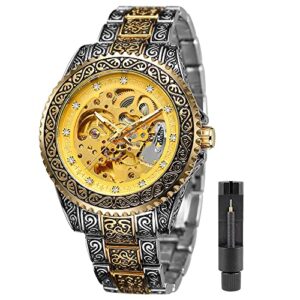 luxury men automatic mechanical wristwatch waterproof stainless steel diamond watch golden skeleton men's clock