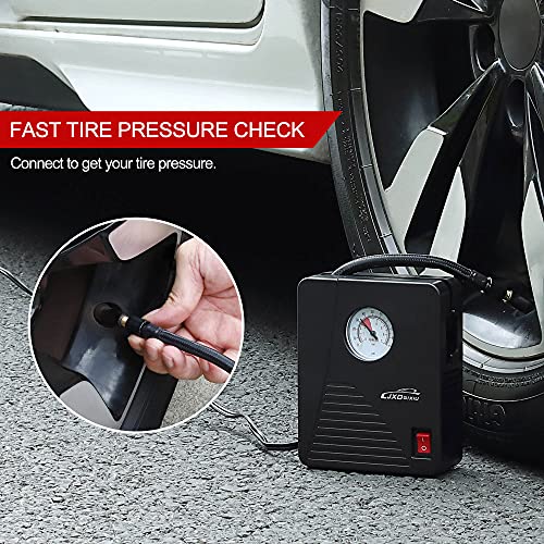 LJXDQIXIU Air Compressor Tire Inflator - Portable DC 12V 100PSI Auto Air Pump - Classic Pressure Gauge and Emergency LED Light - Car Tire, Bicycle, Basketball and Other Inflatables