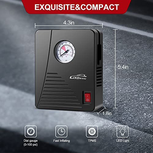 LJXDQIXIU Air Compressor Tire Inflator - Portable DC 12V 100PSI Auto Air Pump - Classic Pressure Gauge and Emergency LED Light - Car Tire, Bicycle, Basketball and Other Inflatables