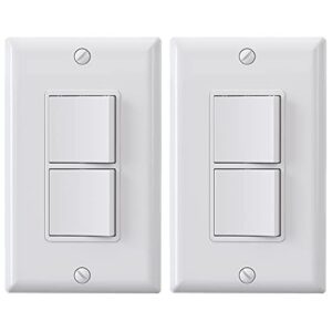 elegrp decorator double rocker light switch, two single pole electrical paddle switch, 15a, 125v, in-wall on/off switch, self-grounding, wall plate is included, ul listed (2 pack, glossy white)