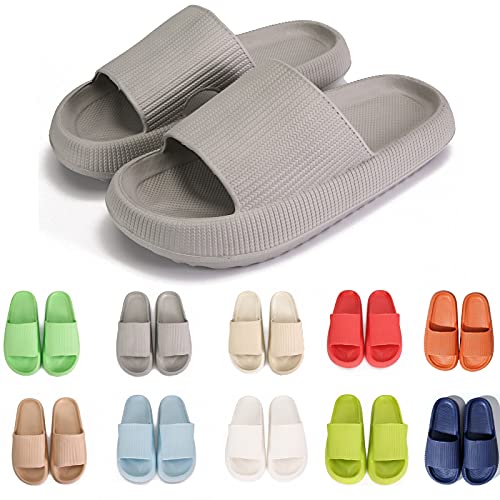 rosyclo Cloud Slippers for Women and Men Massage Thick Sole Non-Slip Shower Slippers Bathroom Super Soft Comfy House Cloud Slide Slippers for Indoor and Outdoor(Grey 38-39)