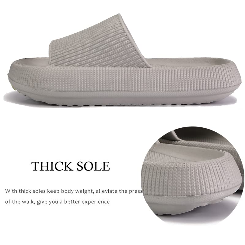 rosyclo Cloud Slippers for Women and Men Massage Thick Sole Non-Slip Shower Slippers Bathroom Super Soft Comfy House Cloud Slide Slippers for Indoor and Outdoor(Grey 38-39)