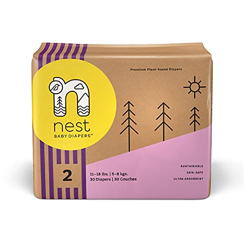 Nest Baby Diapers, Size 2, 11-18 lbs. (30 Count) Disposable Premium Diapers for Babies, Gentle Plant-Based Materials, Fragrance-Free