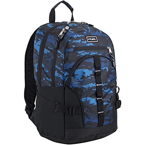 FUEL Dynamo Active Backpack, Fits Most Laptops up to 15", Front Access Pockets, Padded Lumbar, Comfortable, Adjustable Straps - Black/Blue Camo