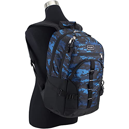 FUEL Dynamo Active Backpack, Fits Most Laptops up to 15", Front Access Pockets, Padded Lumbar, Comfortable, Adjustable Straps - Black/Blue Camo