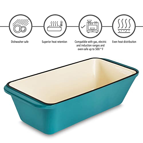 WEES-CK Enameled Cast Iron Loaf Pan, Meatloaf Pan, Casserole, and Bread Baking Mold - suitable for all heat sources and dishwasher safe for optimal baking and cooking experience (Turquoise)