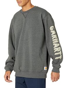 carhartt men's big & tall loose fit midweight crewneck graphic sweatshirt, carbon heather, 4x-large