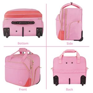 Rolling Briefcase for Women, Large Rolling Laptop Bag with Wheels Fits 17 Inch Notebook Gifts for Office Women, Water Resistance Teacher Work Computer Travel Carry on Weekender Bags on Wheel, Pink