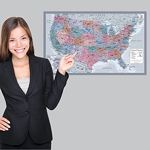 USA Map Poster - United States Map Chart [Purple] (Laminated, 18" x 29")