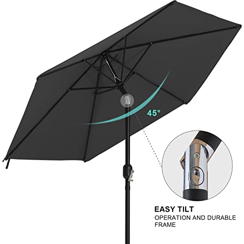 OUTDOOR WIND 9FT Durable Umbrella Outdoor Patio Table Market Umbrella with Push Button Tilt and Crank,Dark Grey