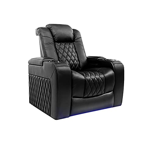 Valencia Tuscany Recliner | Premium Top Grain Italian Nappa 11000 Leather, Power Reclining, Power Lumbar Support, Power Headrest (Single Recliner, Black)