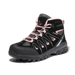 nortiv 8 womens waterproof hiking boots low top lightweight outdoor trekking camping trail hiking boots size 8.5 m us snhb211w, black/pink